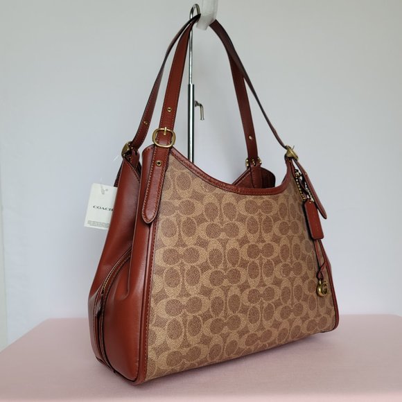 COACH Lori Signature Logo Coated Canvas Shoulder Bag AND Accordion Wallet SET🎈⭐ - Picture 4 of 16